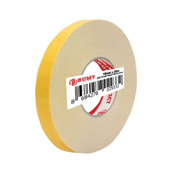 Çift Taraflı Köpük Montaj Bandı Çift Taraflı Köpük Montaj Bandı 19mm x 20m